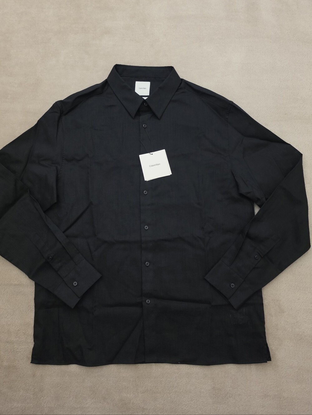 Calvin Klein Men's Easy Fit Solid Black Long Sleeve Linen Blend Shirt Size Med